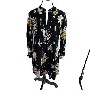 Old Navy Womens Size S Dress Black Floral Long Sleeve Pleated Boho Casual